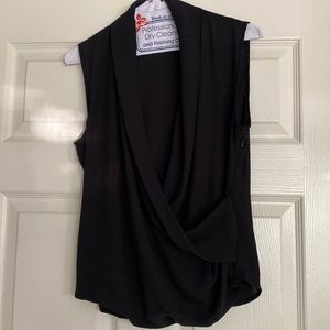 Olivaceous black sheer sleeveless top.  Faux wrap.  Size medium